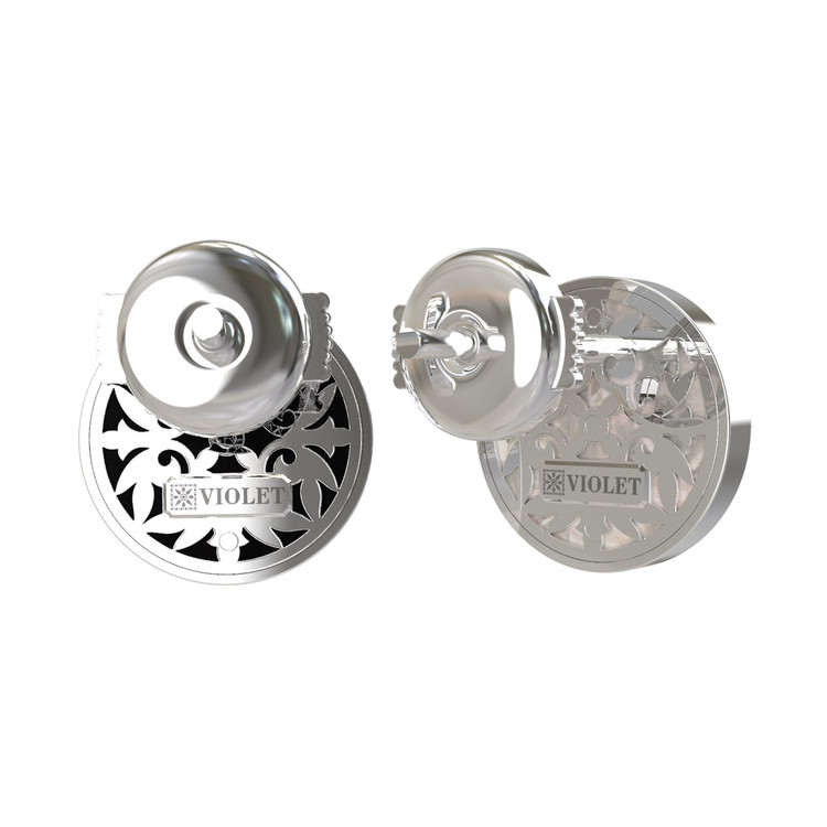 Серьги из белого золота c ониксом и перламутром