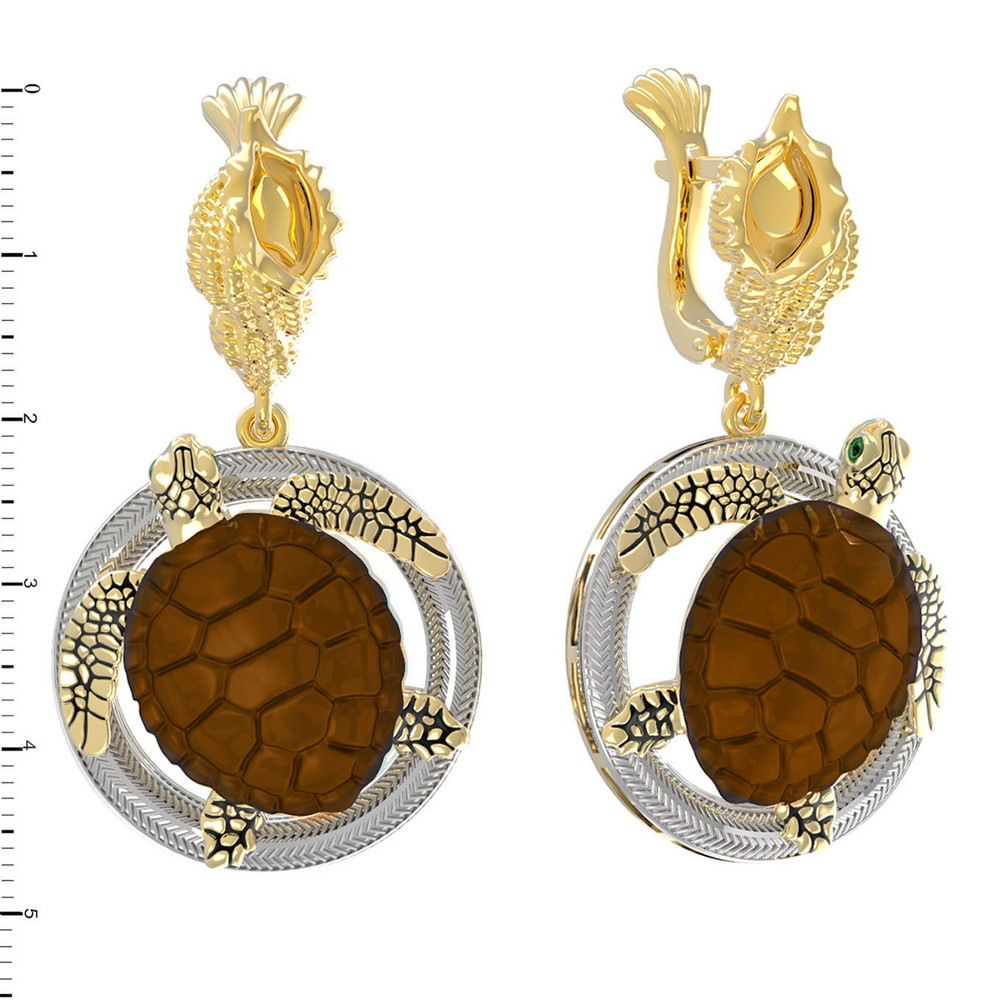 Серьги из лимонного золота c эмаль и железным деревом