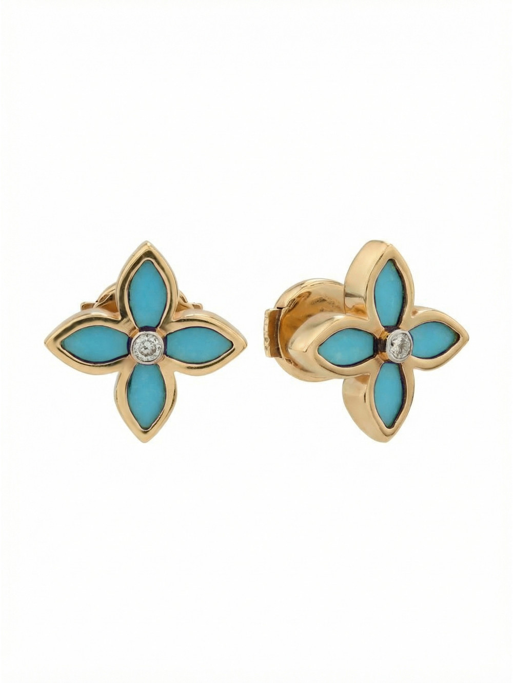 Серьги из золота c бриллиантами и бирюзой