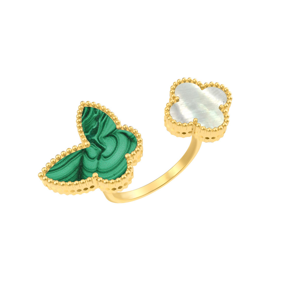Кольцо из лимонного золота c малахитом и перламутром