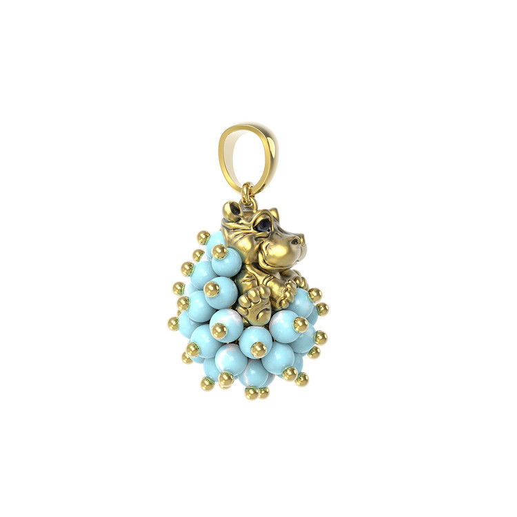 Подвеска из лимонного золота c эмалью и бирюзой