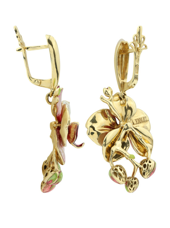 Серьги из лимонного золота c эмалью