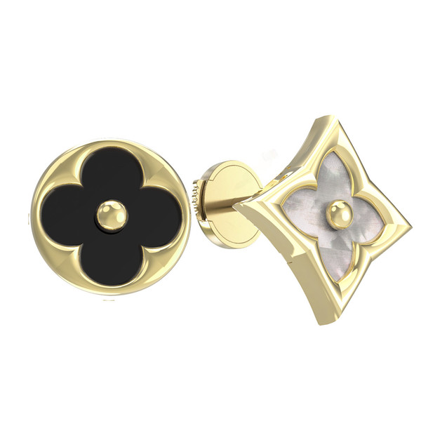 Серьги из лимонного золота c ониксом и перламутром