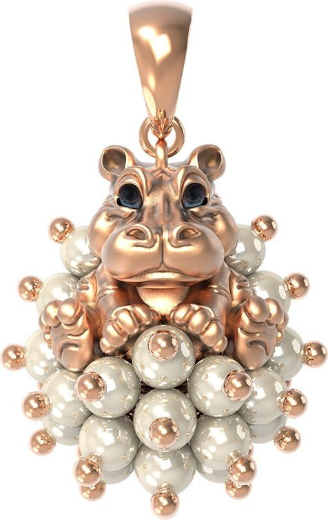 Подвеска из золота c эмаль и жемчугом