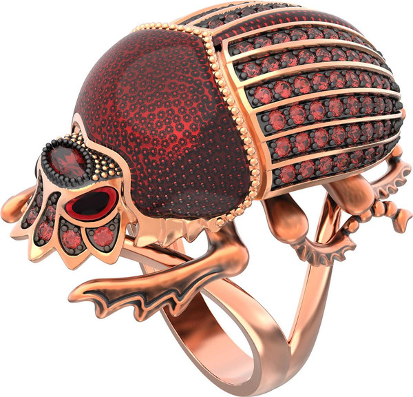 Кольцо из золота c эмаль , фианитом и гранатом