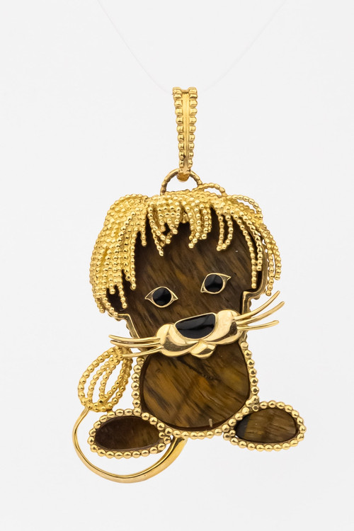 Подвеска из лимонного золота c эмаль и тигровым глазом