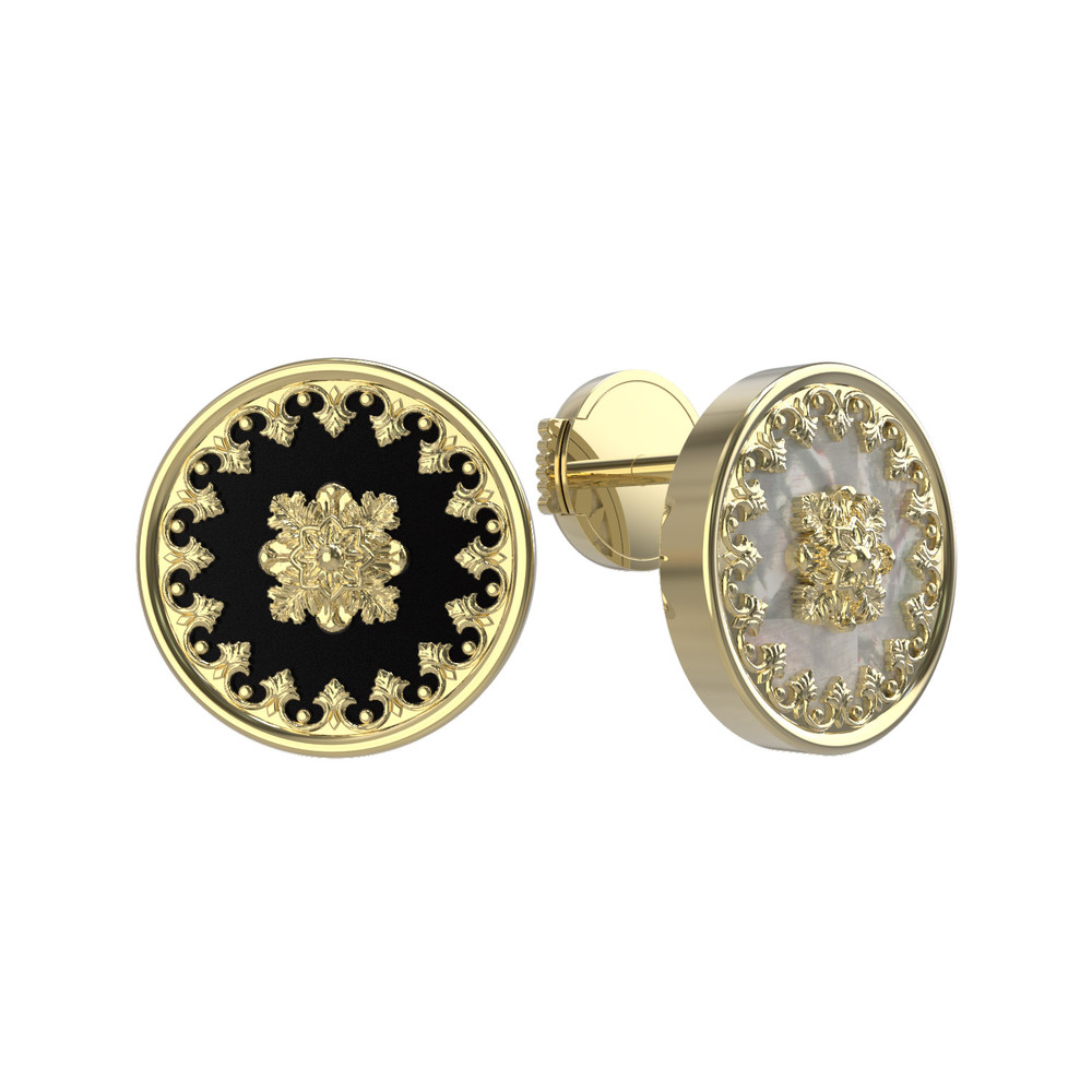 Серьги из лимонного золота c ониксом и перламутром