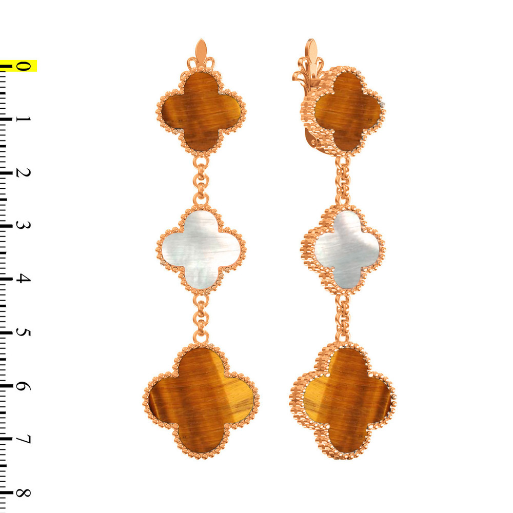 Серьги из золота c тигровым глазом и перламутром