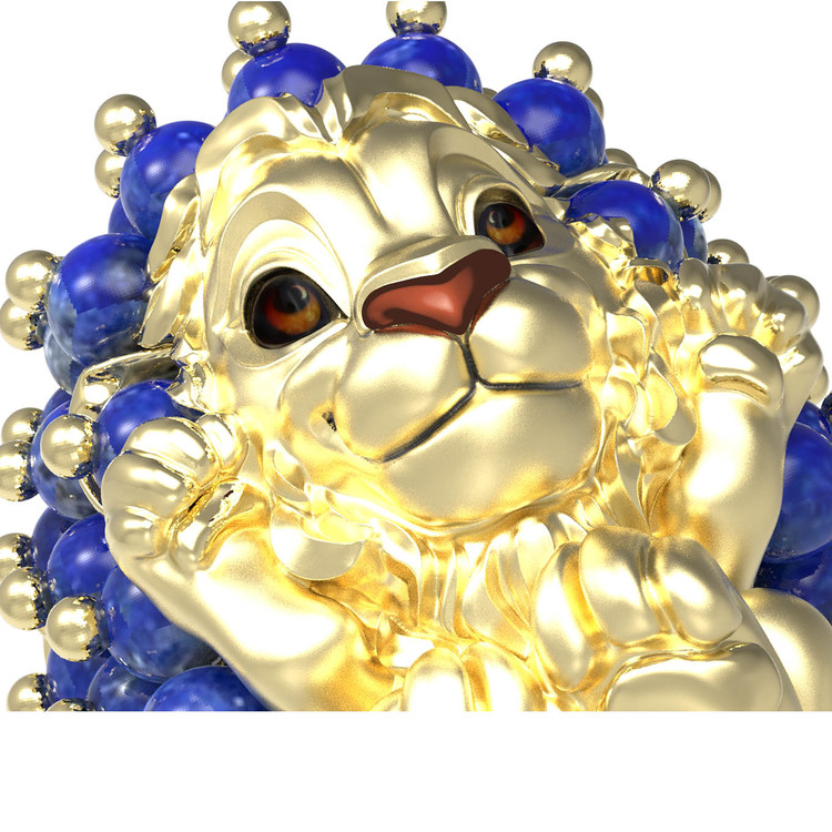 Кольцо из лимонного золота c эмаль и лазуритом