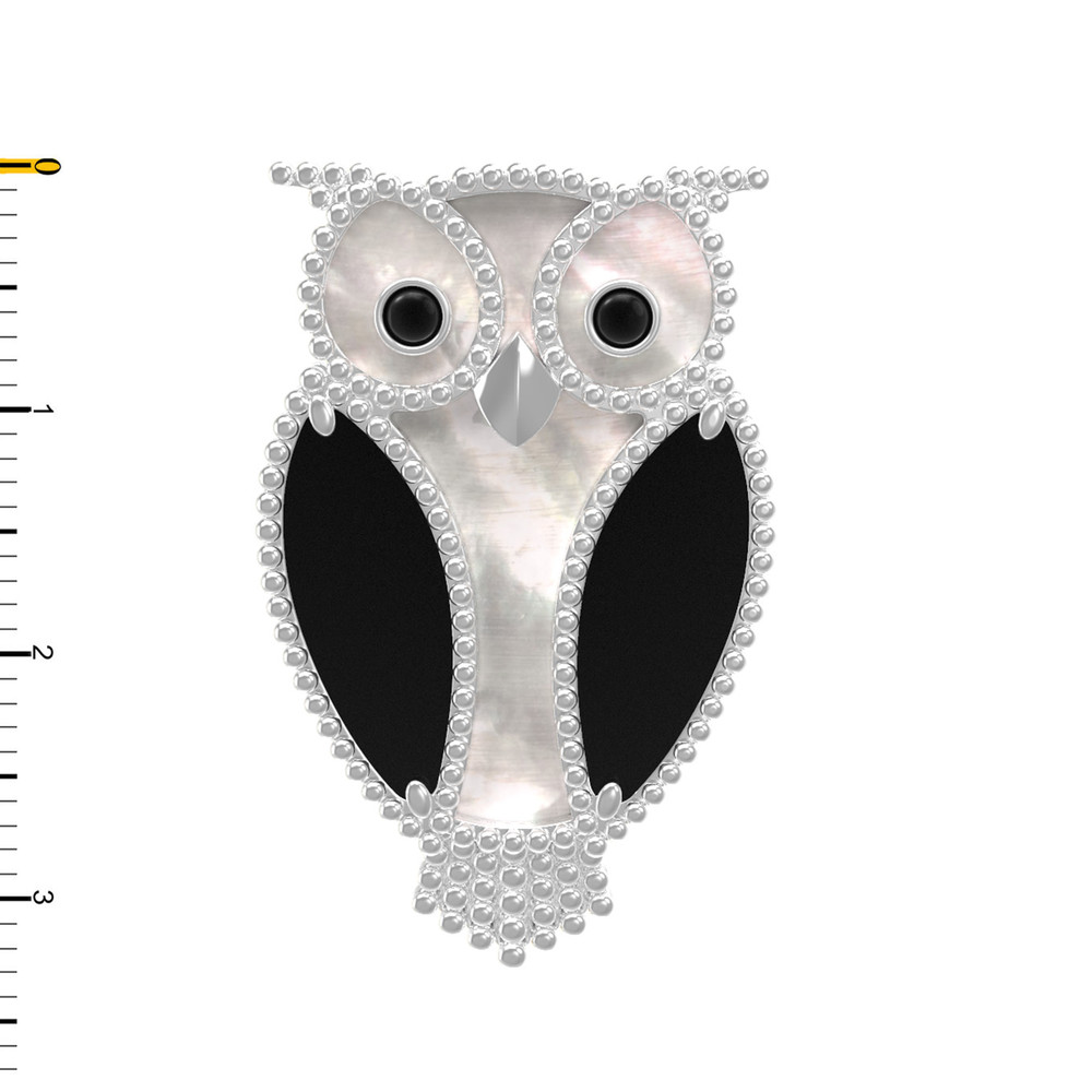 Брошь из белого золота c эмалью, ониксом и перламутром