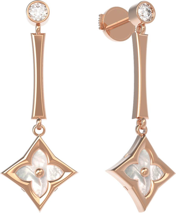 Серьги из золота c фианитом и перламутром