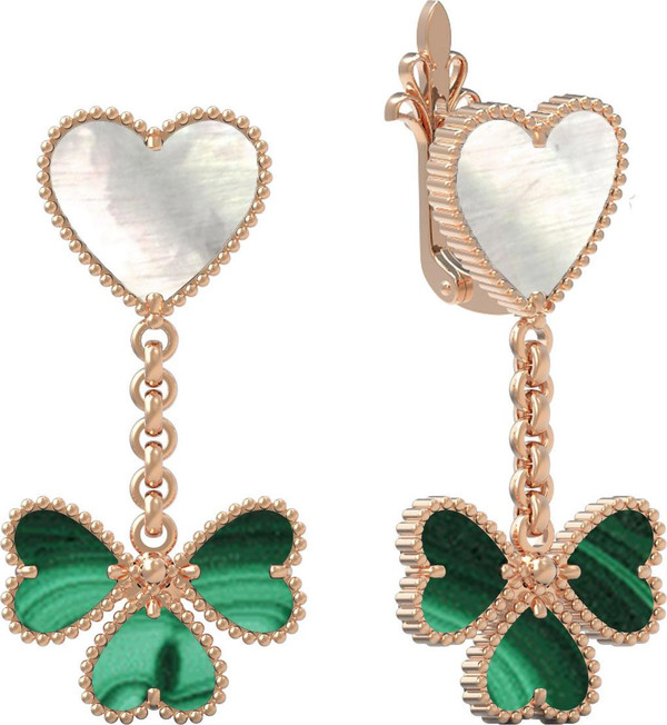 Серьги из золота c малахитом и перламутром