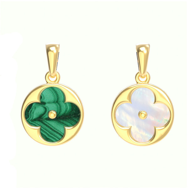 Подвеска из лимонного золота c малахитом и перламутром