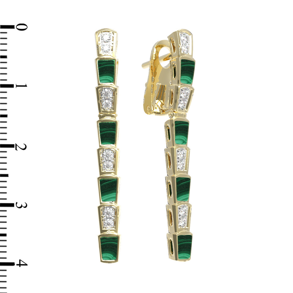 Серьги из лимонного золота c бриллиантами и малахитом