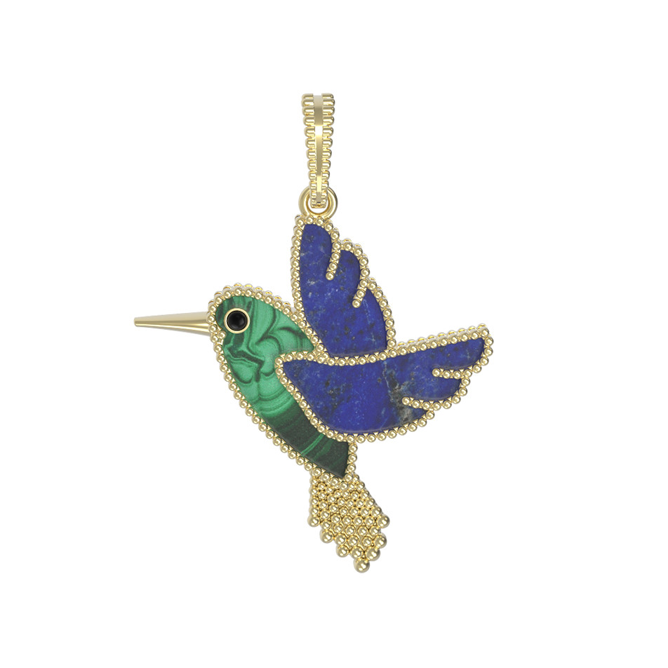 Подвеска из лимонного золота c эмаль , лазуритом и малахитом