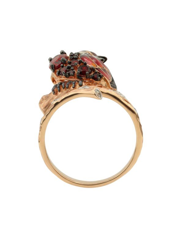 Кольцо из золота c эмаль , фианитом и гранатом