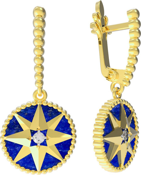 Серьги из лимонного золота c фианитом и лазуритом