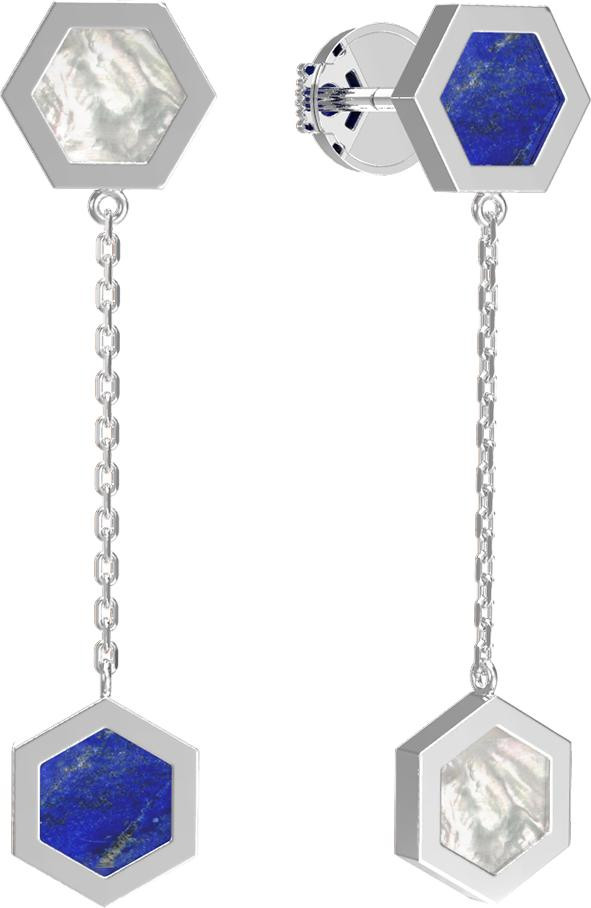 Серьги из белого золота c лазуритом и перламутром