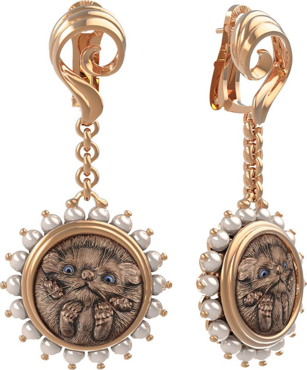 Серьги из золота c эмаль и жемчугом