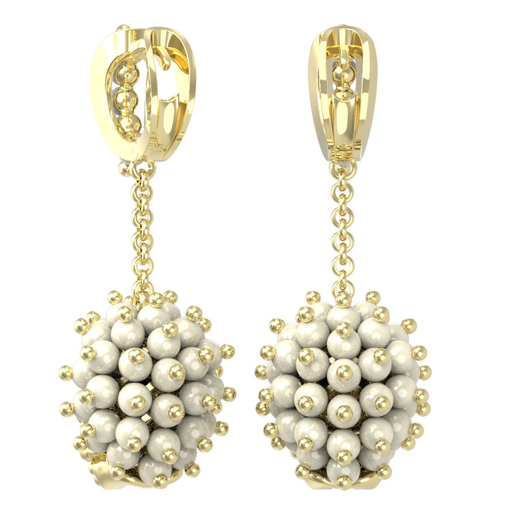 Серьги из лимонного золота c эмаль и жемчугом