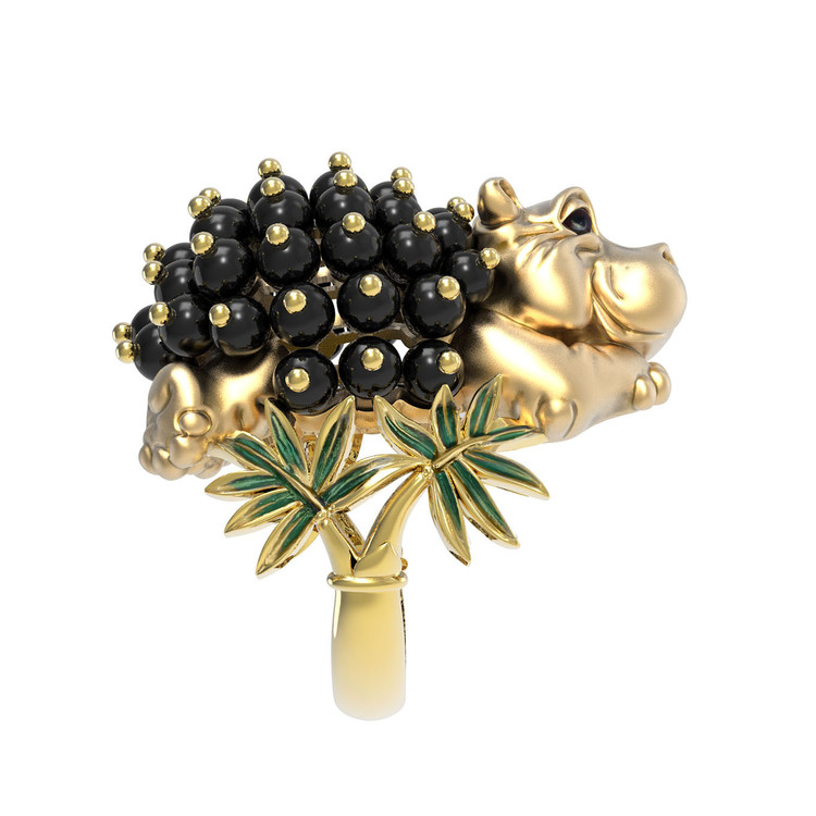 Кольцо из лимонного золота c эмаль и ониксом