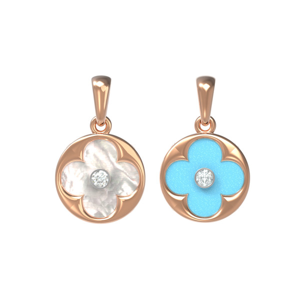 Подвеска из золота c бриллиантами, бирюзой и перламутром