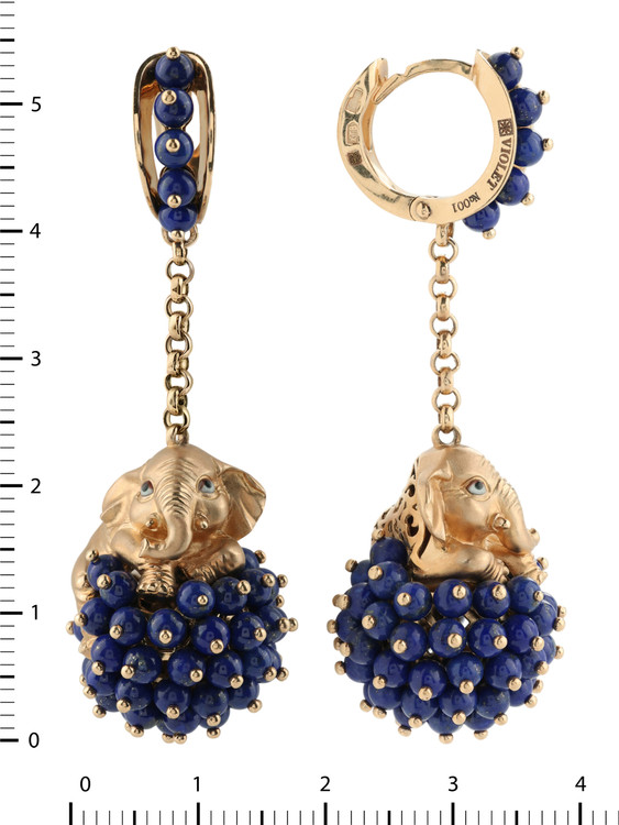 Серьги из золота c эмалью и лазуритом