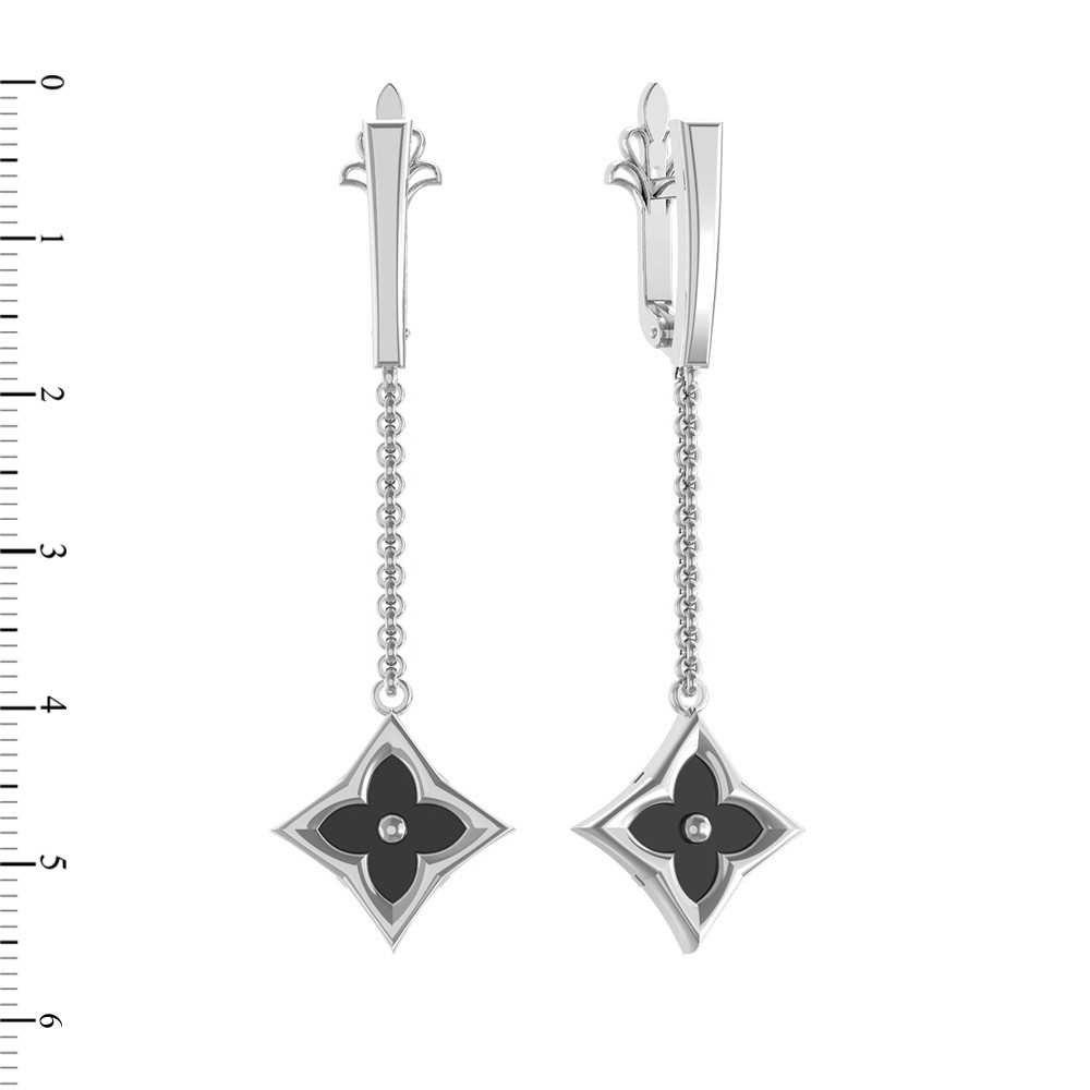 Серьги из белого золота c ониксом