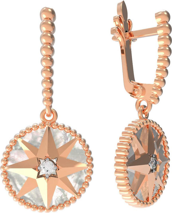 Серьги из золота c фианитом и перламутром