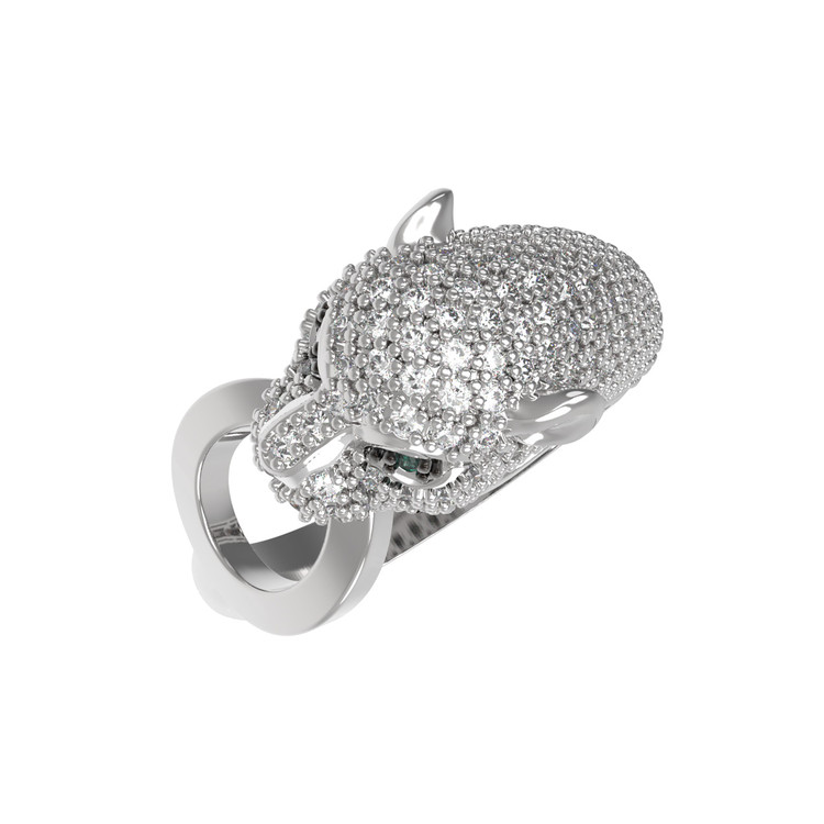 Кольцо из белого золота c бриллиантами и изумрудом