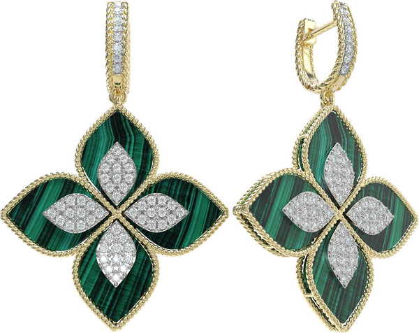 Серьги из лимонного золота c бриллиантами и малахитом