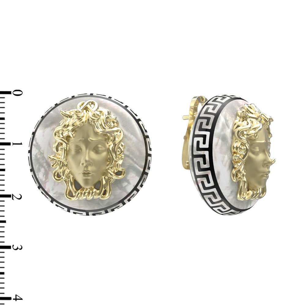 Серьги из лимонного золота c эмалью и перламутром