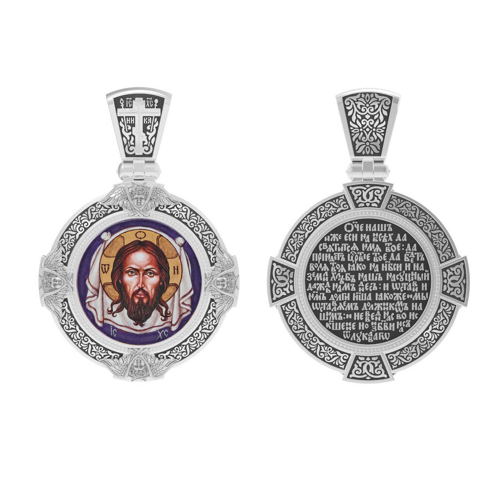 Образок из белого золота c эмалью, иконописью и темперой