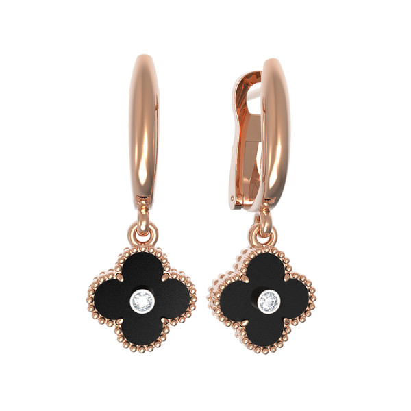 Серьги из золота c бриллиантами и ониксом