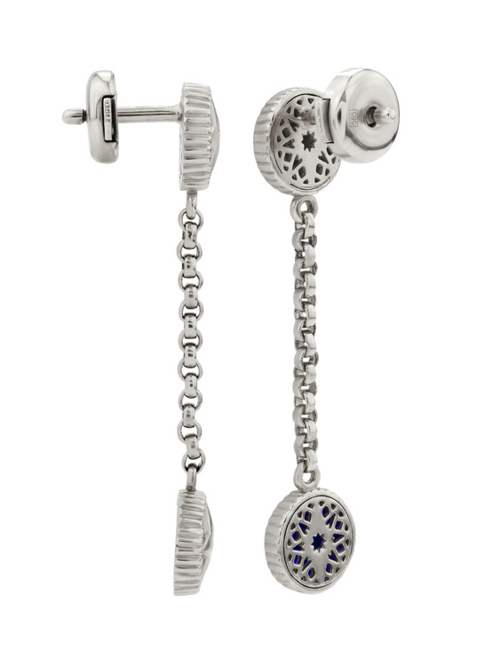 Серьги из белого золота c бриллиантами, лазуритом и перламутром