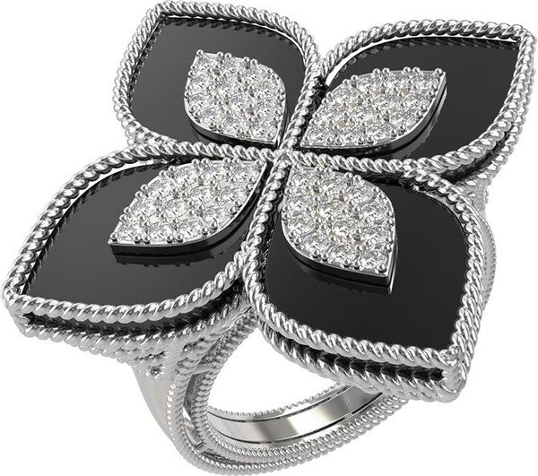 Кольцо из белого золота c бриллиантами и ониксом