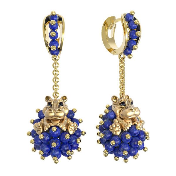 Серьги из лимонного золота c эмаль и лазуритом