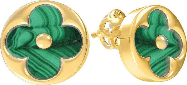 Серьги из лимонного золота c малахитом