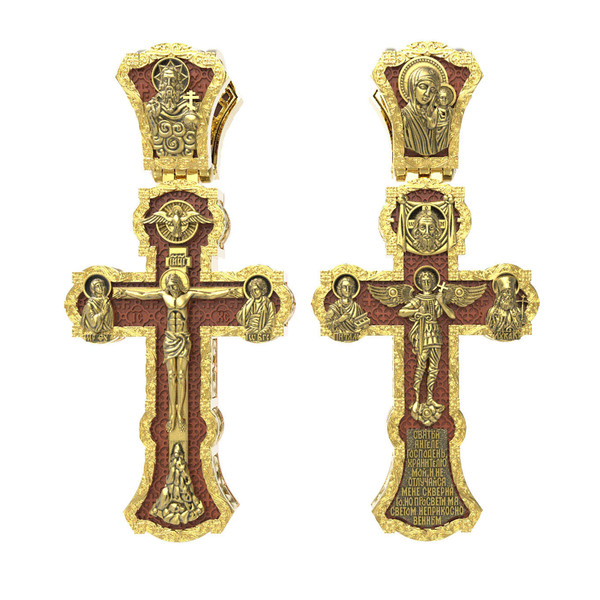 Крест из лимонного золота c деревом груши