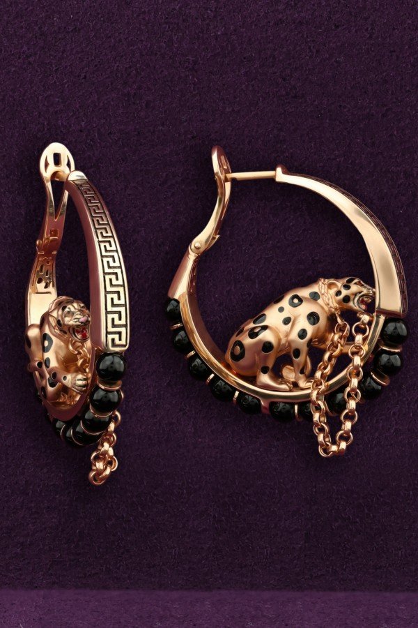 Серьги из золота 585 пробы c эмалью и ониксом