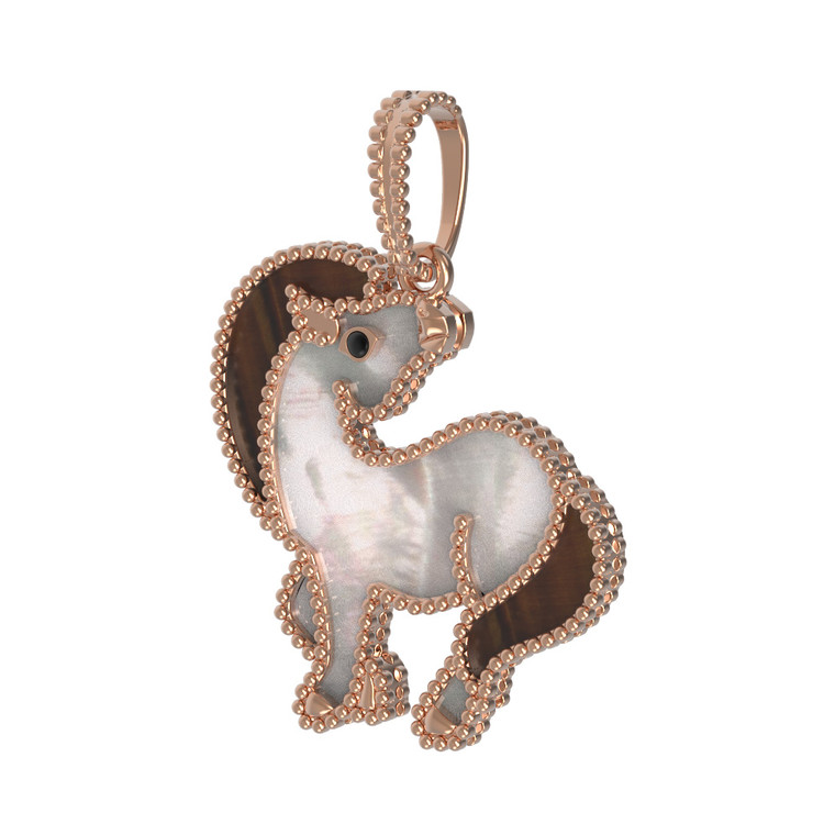 Подвеска из золота c эмалью, тигровым глазом и перламутром