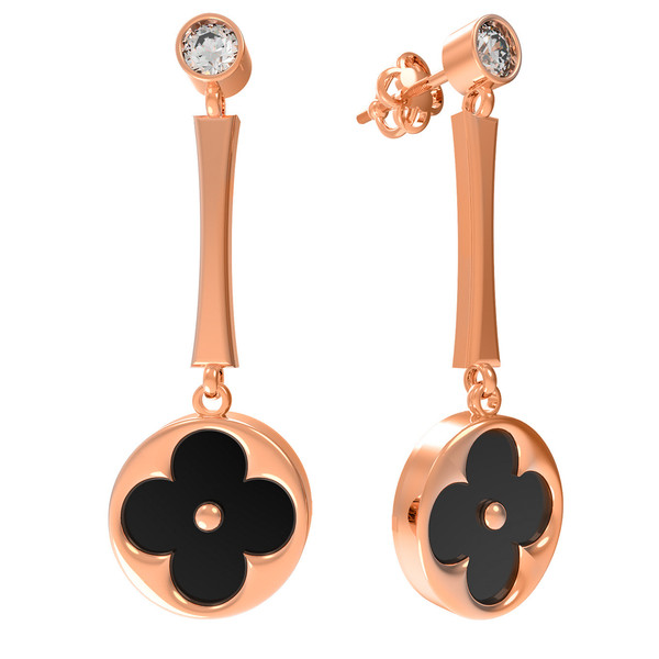 Серьги из золота c фианитом и ониксом