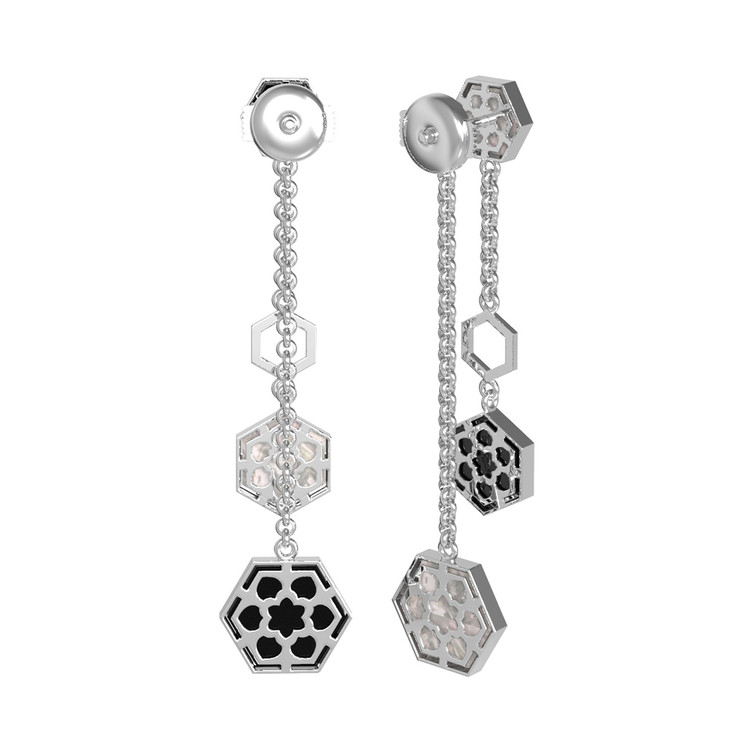 Серьги из белого золота c ониксом и перламутром