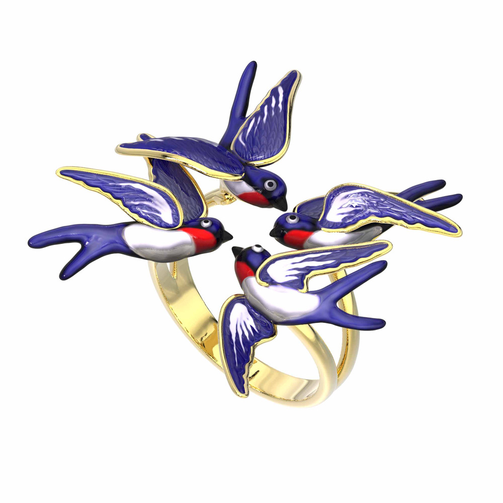 Кольцо из лимонного золота c эмаль