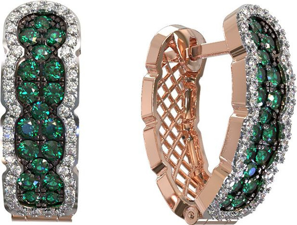 Серьги из золота c бриллиантами и изумрудом