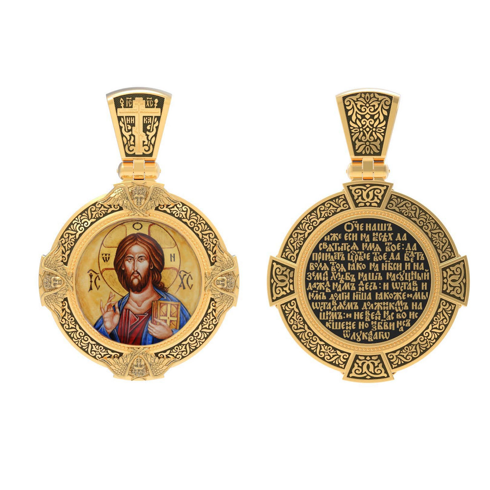 Образок из лимонного золота c эмалью, иконописью и темперой