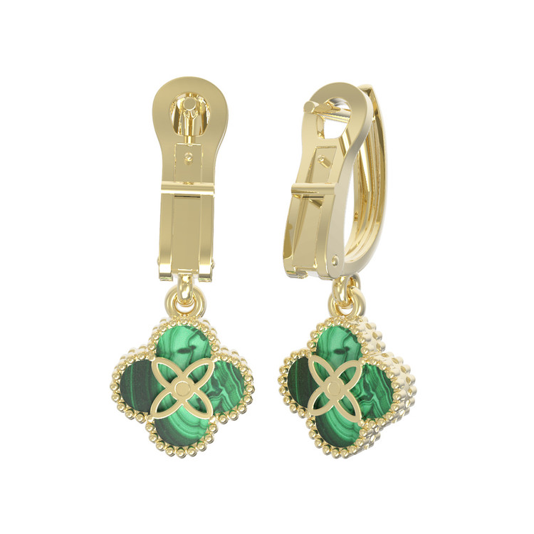 Серьги из лимонного золота c бриллиантами и малахитом