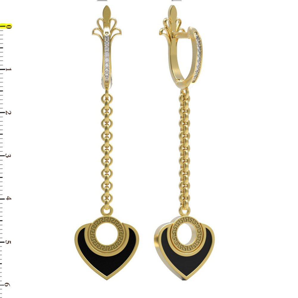 Серьги из лимонного золота c фианитом и ониксом