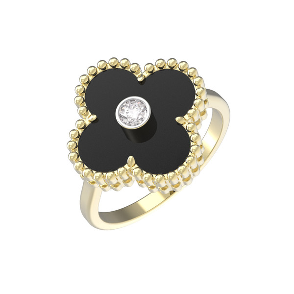Кольцо из лимонного золота c бриллиантами и ониксом