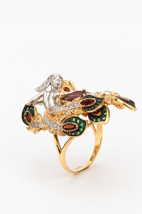 Кольцо из золота c фианитом и гранатом